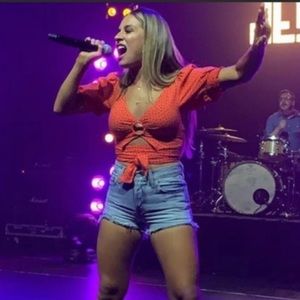 EXACT RED ORANGE CUTOUT TIE CROP TOP